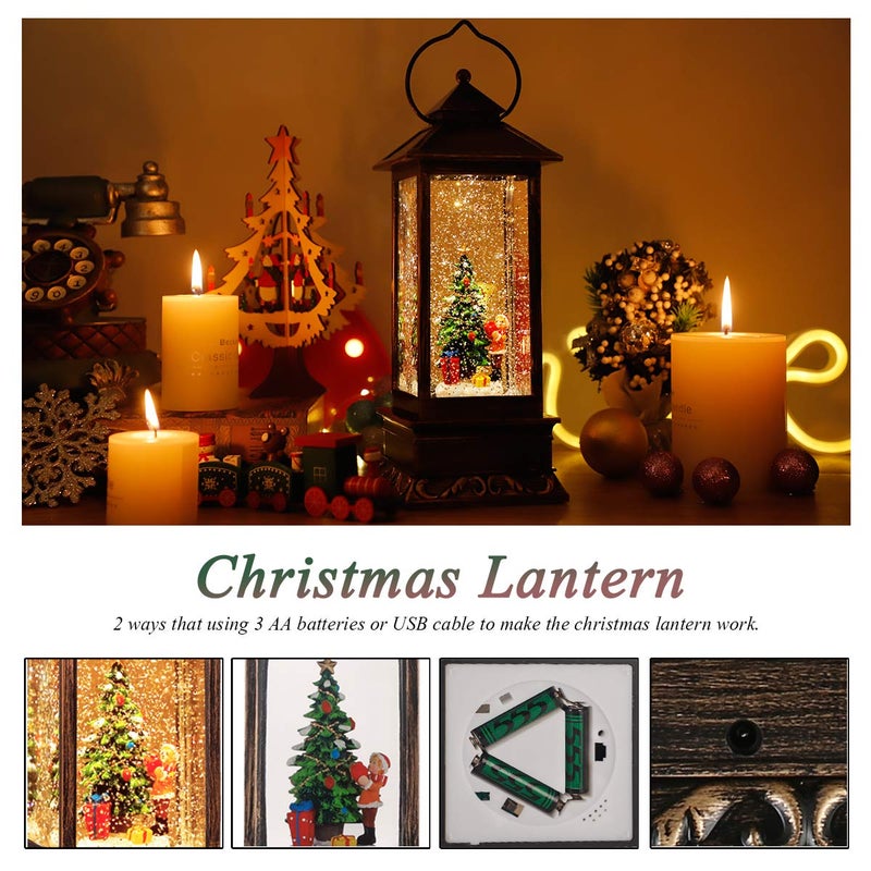 JEDAWN Christmas Snow Globes Lantern  Christmas Decoration Indoor  Battery Powered or USB Powered  Snow Globe Lantern with Music and Timer  Holiday Decorations  for Home Decor Xmas Gifts - Image 4